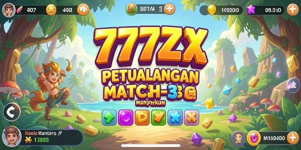 Tampilan gameplay Match-3 yang seru dan penuh warna.