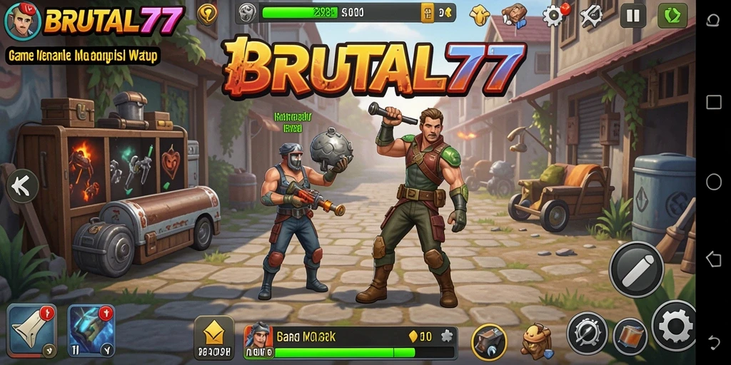Screenshot BRUTAL77 menampilkan karakter sedang bertarung dalam mode Idle.