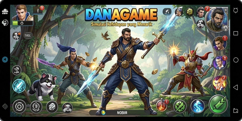 Tampilan gameplay <strong>DANAGAME</strong> yang menampilkan interaksi karakter dalam dunia simulasi.