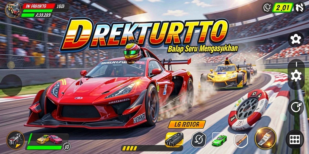 Gameplay seru racing di DIREKTURTOTO dengan mobil dan lintasan yang menarik.