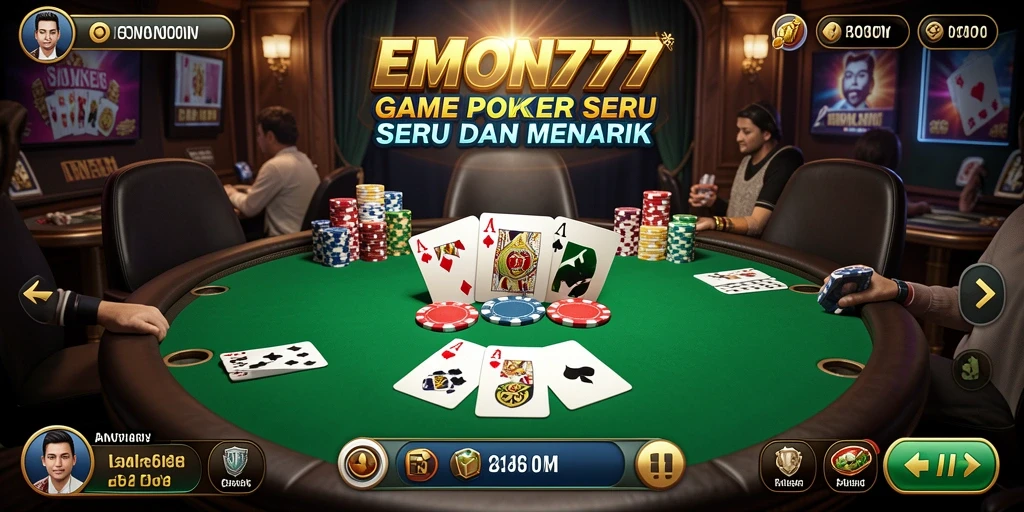 Tampilan permainan Poker yang mendebarkan di EMON777.