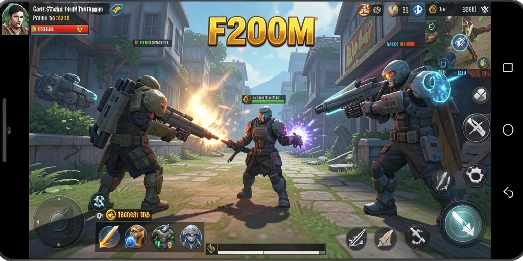 Tangkapan layar permainan F200M menampilkan aksi strategi yang mendebarkan.