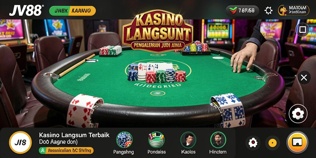 Screenshot UI gameplay JV88 yang menampilkan suasana kasino langsung.