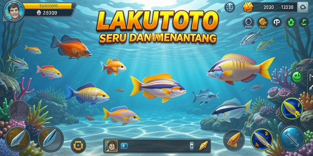 Screenshot gameplay LAKUTOTO menampilkan aksi seru menembak ikan.