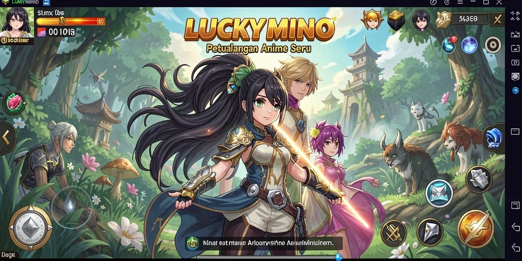 Tampilan gameplay menarik LUCKYMINO dengan karakter Anime.