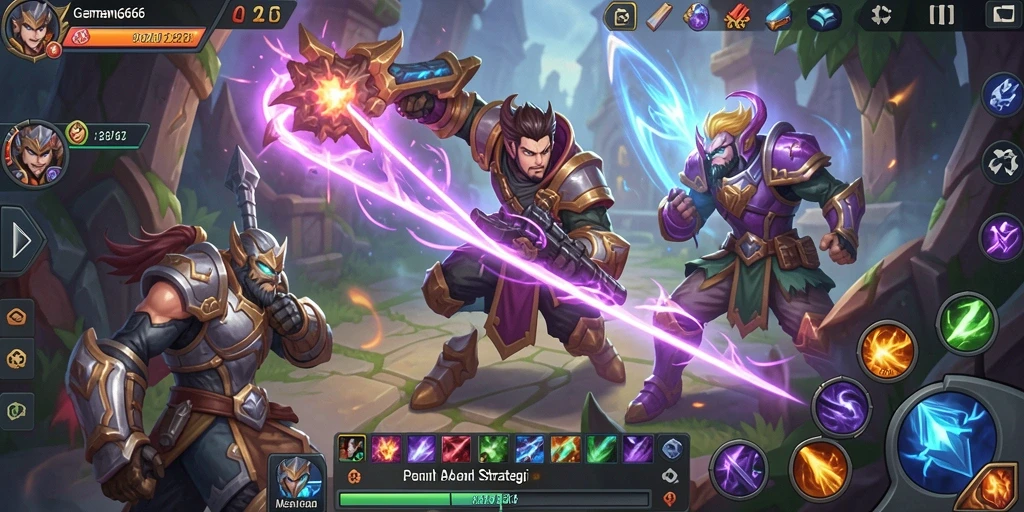 Tangkapan layar MENANG666 menampilkan aksi pertarungan MOBA yang seru.