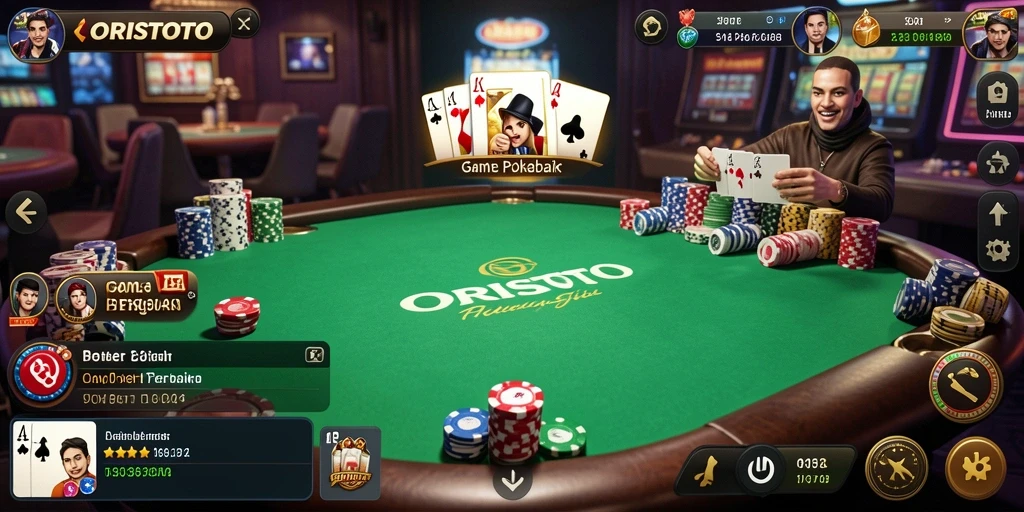 Tampilan gameplay ORISTOTO dengan grafis menakjubkan saat bermain poker.