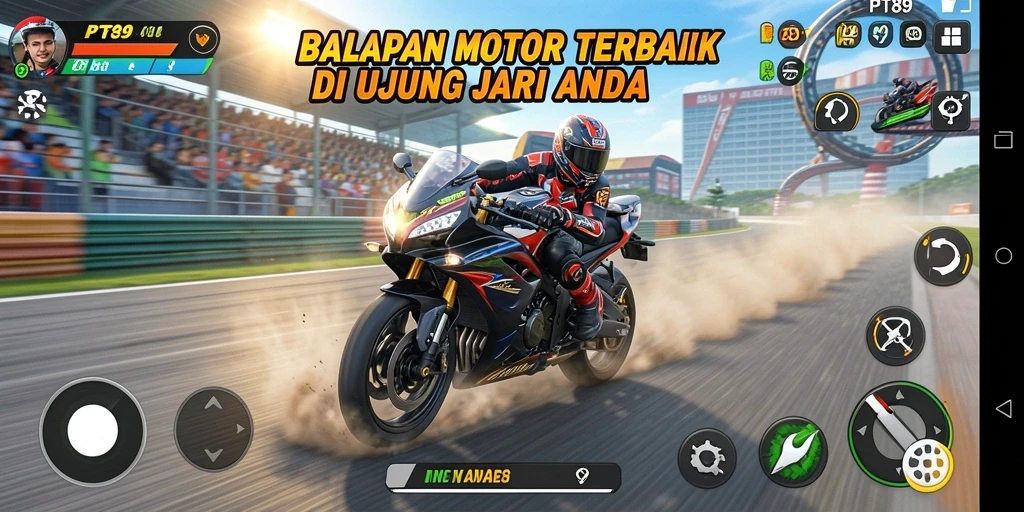 Screenshot PT89 menampilkan adrenalin tinggi dalam balapan motor.