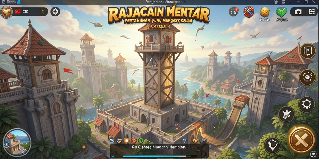 Tangkapan layar permainan RAJACAIR dengan aksi menara pertahanan yang mendebarkan.