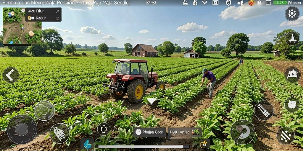 Tampilan screenshot gameplay S9S9 yang menampilkan petanian yang subur.